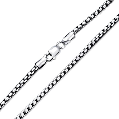 PDTJMTG 925 Sterling Silver Round Box Chain 1MM, 1.5MM, 2MM, 2.5MM